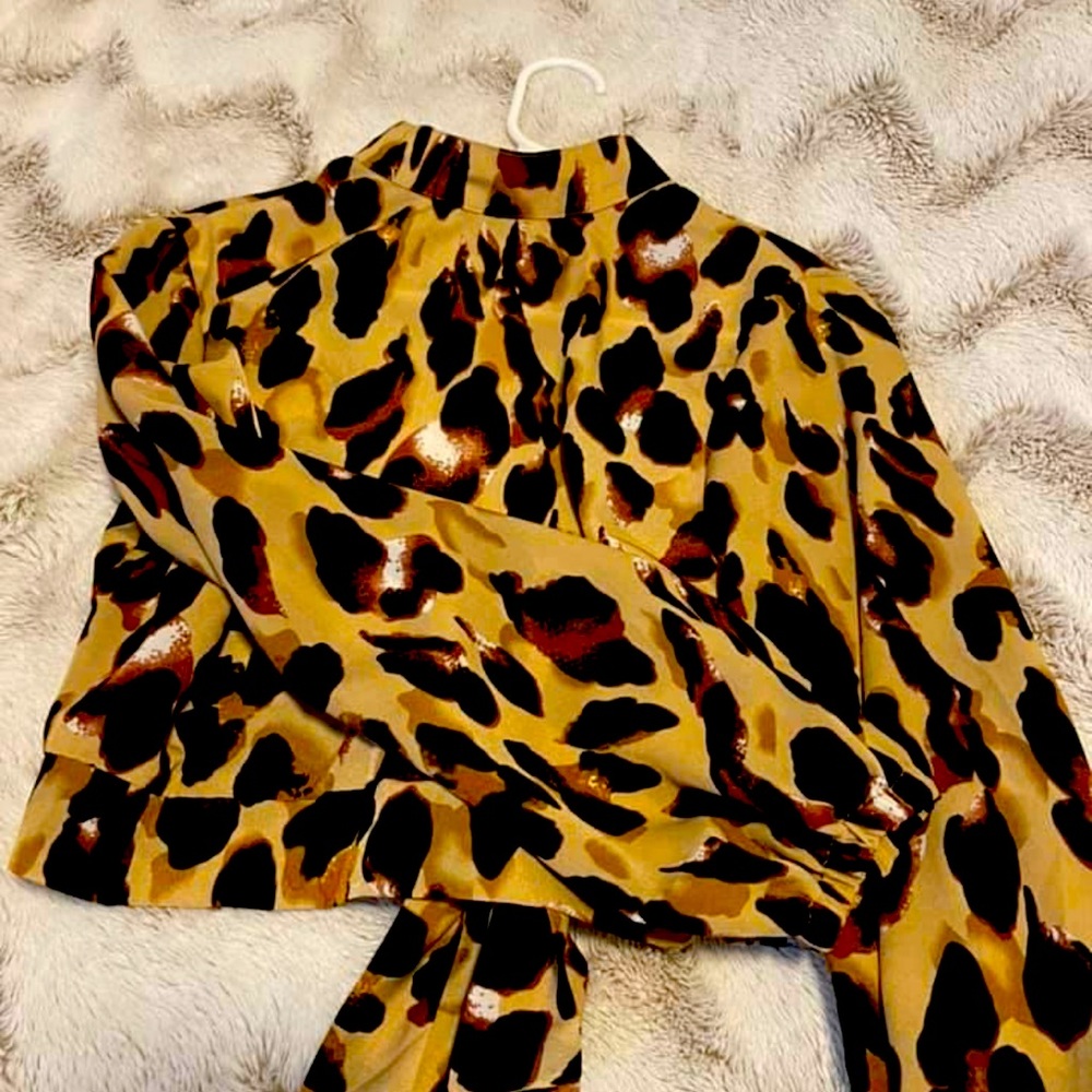 Beautiful leopard top. Ties in the back.